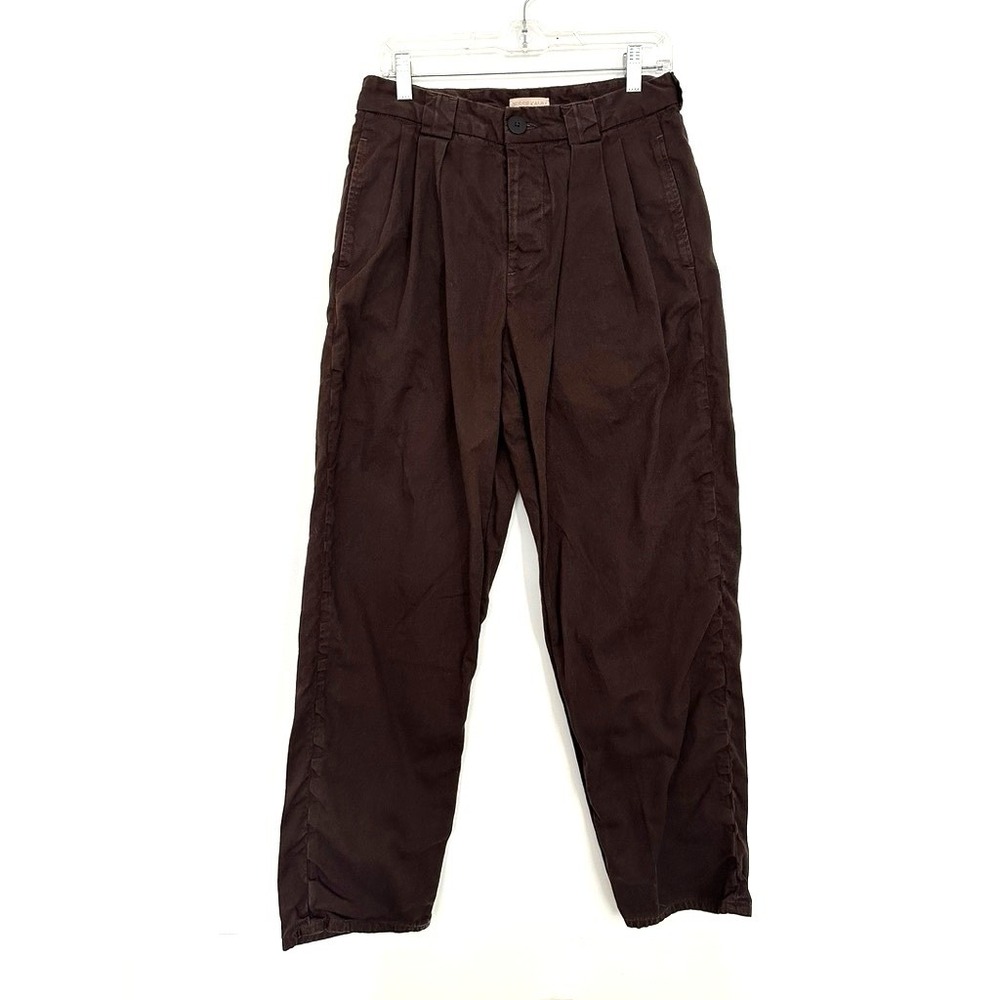 Jesse Kamm Pleated Trousers 8 Brown Organic Cotton High Rise Straight Leg